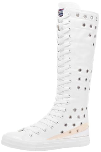 Jamron Ragazze Donna Moda Ginocchio Alta Allacciare Tela Stivali Puro Bianco Zip Stivali di Danza Occhielli SN813 EU36