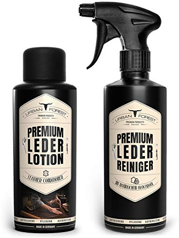 URBAN FOREST® Lederpflege Auto SPARSET Premium Lederreiniger + Leder Lotion 2x 500ml für Leder Sofa Couch Autositze - Auto Lederpflege, Leder Pflegemittel Auto Reinigung, Pflege & Versiegelung