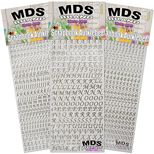 MDSBrand 1cm Schreibschrift Buchstaben Aufkleber & Zahlen Aufkleber 3er/pk ideal für Hochzeit, Weihnachten und Geburtstagen, einfach zum basteln und gestalten von Karten & Fotoalbum 21(Silber)