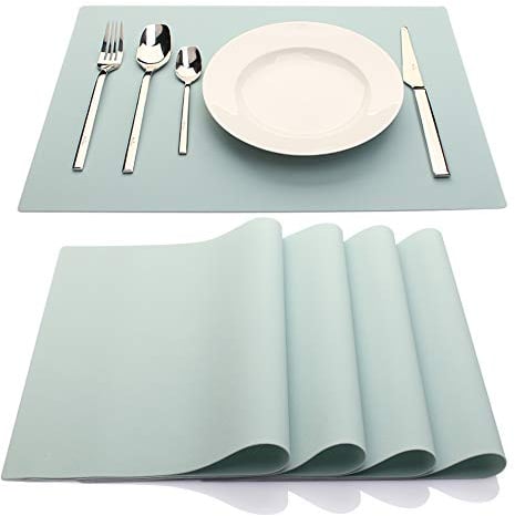 Manteles Individuales de Silicona, manteles Individuales para niños, manteles de Mesa Impermeables de Cocina para Comer, Juego de 4 (Azul Claro)