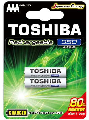 Toshiba Piles Rechargeables AAA (HR03 / LR03) 950 mAh – Lot de 2 Accus Ni-MH – Rechargeables jusqu’à 1000 cycles – Pour téléphones DECT, jouets et appareils électroniques