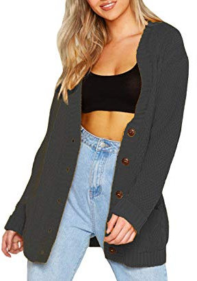 Mix Brand Elegant Womens Chunky Cable Knit Cardigan Daisy Button Everyday Aran Long Sleeves Grandad Plus Sizes UK (Charcoal, LXL (16-18))