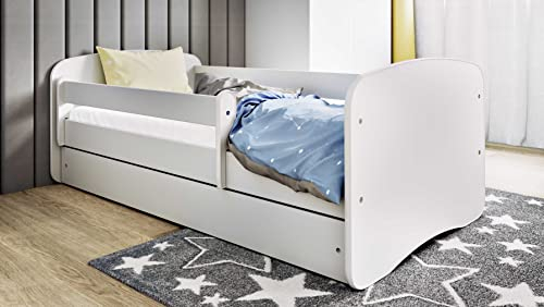 Bjird Kinderbett Jugendbett 70x140 80x160 80x180 Weiß mit Rausfallschutz Schublade und Lattenrost Kinderbetten für Mädchen und Junge - ohne Motiv 140 cm
