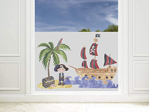 GRAZDesign Fensterfolie Kinderzimmer für Jungen, Pirat, Blickdicht 57cm - 100x57cm