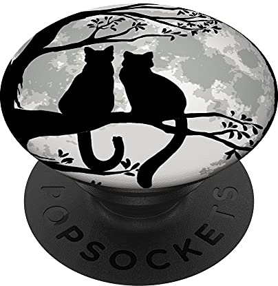 PopSockets Katzen auf Baum bei Mond für Katzenliebhaber PopSockets mit austauschbarem PopGrip