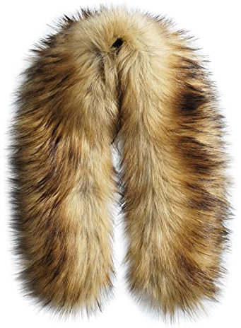 KOOSUFA Pelzkragen Kunstpelz Pelzschal Kunstfell Fellkragen Kapuzen Winter Schal mit Knöpfe für Wintermantel Jacke Parka (Braun, 90cm/35.43'')
