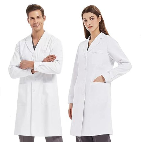 KUMARS White Lab Coat Women Men, Cotton Polyester Medical Coats Nurses Doctor Coat, Unisex Science Coat Chemistry Lab Coats for School Student Science Laboratory Nurse Cosplay Dress up Costume, S