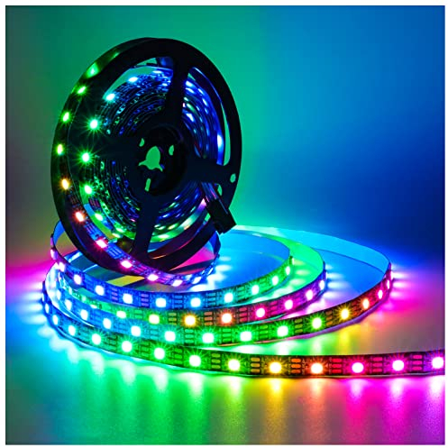 Tesfish 5V WS2812B LED Streifen Licht, 5 Meter RGB LED Pixel Strip 5050 300 LEDs IP30 Flexible Vollfarbiger Individuell Adressierbarer Smart Lichtleiste für Werbung Dekoration DIY Projekte