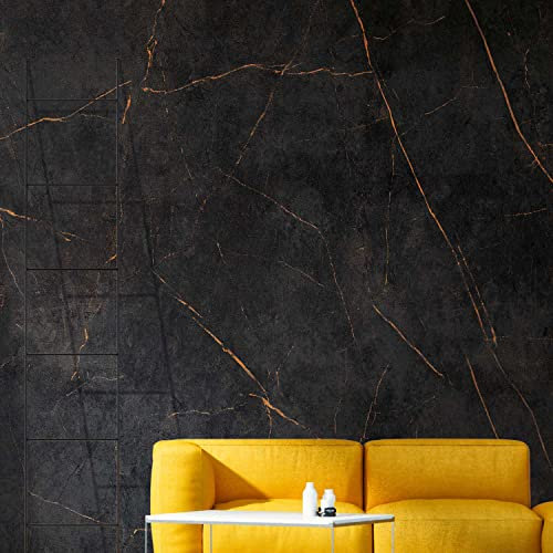 TADESSI Papier peint photo non tissé - Impression numérique effet marbre - Noir - 3,71 x 2,80 m - Moderne - Pour le salon, le couloir, le bureau, la cuisine, les espaces de vie