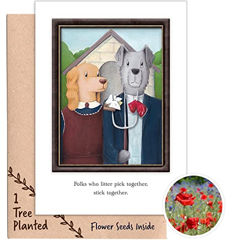 1 Tree Cards Plant a Tree Card Gift with Flower Seeds - American Gothic - Zero Waste for Eco Litter Picker & Eco Warrior - Birthday or Anniversary