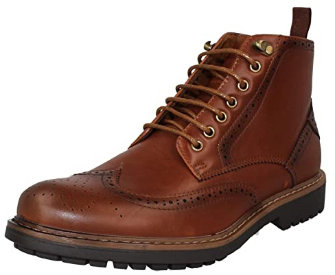 Mens Thomas Blunt Brogue Lace Up Casual Smart Ankle Boots A3079 - Tan Synthetic - UK Size 12 - EU Size 46 - US Size 13