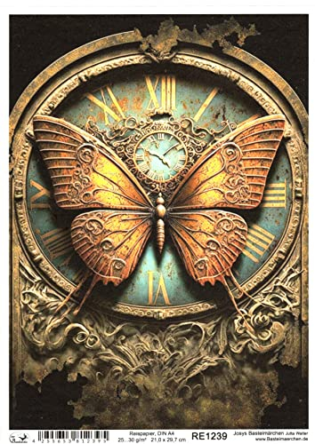Josys Bastelmärchen Reispapier A4 Strohseide Decoupage Vintage Cyberpunk Schmetterling Patina RE1239