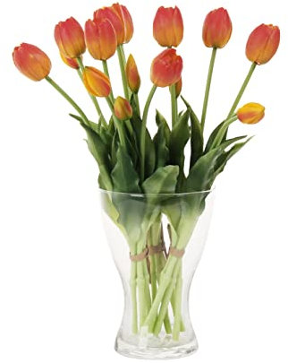 cn-Knight 20 fiori di tulipani artificiali, 40 cm, con foglie finte, tulipani finti e boccioli per decorazione della casa, centrotavola ornamento bouquet da sposa, arancione