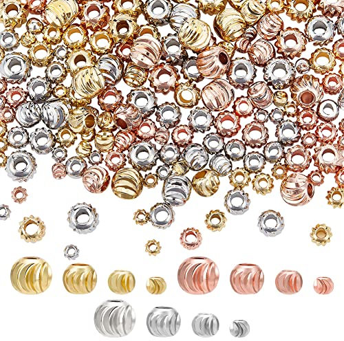 BENECREAT 192 Pcs 4 perles D'Espacement Plaquées Or Véritable 18K, Or, Or Rose, Perles Rondes en Métal Argenté pour Colliers, Fabrication de Bracelets et de Bijoux, 16 pièces/Style