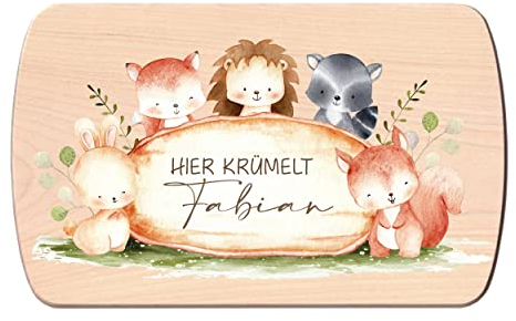 Individuelles Holzbrett mit Gravur für Kinder - Personalisiertes Frühstücksbrettchen - Motiv Forest mit Namen