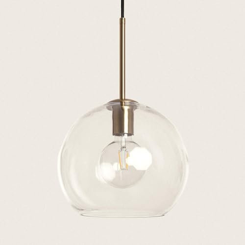 LEDKIA LIGHTING - Lámpara Colgante Ona | Cristal Transparente | Tulipa Esférica | Bombilla E27 220-240V | Diseño Vintage Moderno | Ideal Comedor Habitación