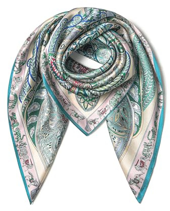 SHIROUYU Damen Ms. Seidenschals | 100 % Maulbeerseide, 88,9 x 88,9 cm, 56,7 g, atmungsaktiv, hypoallergen, glatt, umweltfreundlich, keine Mischung, Kunstdruck