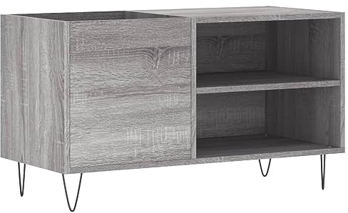 vidaXL Plattenschrank, Schallplattenschrank mit viel Stauraum, Plattenspieler Schrank für Wohnzimmer, LP Schrank Schallplattenständer, Grau Sonoma Holzwerkstoff
