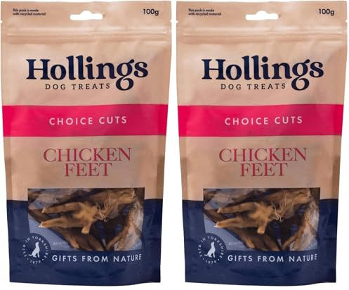 Hollings Chicken Feet Dog Treats, 100% Natural & Crunchy Treats for Adult Dogs, Grain Free & High in Protein (100g) (Pack of 2)