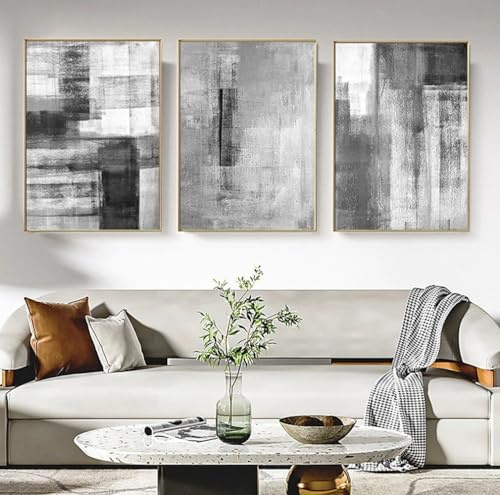 BDKCYO 3er Set Modern Minimalistisch Leinwand Bilder Schwarz Weiß Geometrische Kunstdruck Poster Geometrie Farbblock Bild Ohne Rahmen (Schwarz Weiß Grau,60x90 cm)