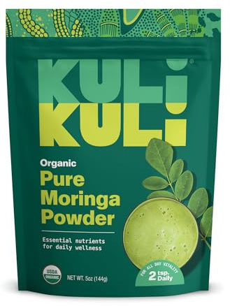 Kuli Kuli Moringa Oleifera Organic Leaf Powder & Green Smoothie, 100% Pure USDA Certified & Non-GMO Moringa Powder, Great with Smoothies, Tea, and Food - Single Pack, 5 oz.