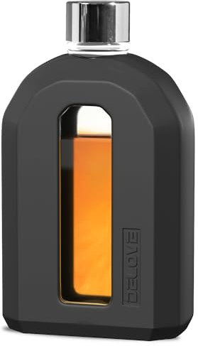 Delove Modern Glass Hip Flask with Silicone Sleeve- Small Portable Travel Liquor Flask- Clear Pocket Drinking Alcohol Flask for Men&Women- Wedding Party, Groomsman, Bridesmaid, Gift- 7.5oz/220ml,Black