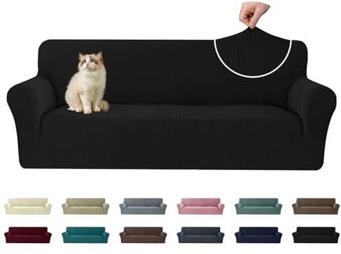 Ystyle Housse de Canapé 3 Places(180-230cm) avec Accoudoirs, Universelle Couvre Canapé Extensible, Sofa Cover Lavable Antidérapante, Housses Meubles Protection pour Chiens et Chats, Noir