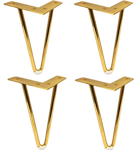 4 Stück Haarnadel-Tischbeine, robuste DIY-Möbel, Metall-Tischbeine, Möbelbeine mit Schrauben und Schutzfüßen, 2 Stangen, für Sofa, Schrankfüße, Tisch und Möbel, rostfrei (Gold, 30 cm) Made in China