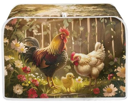 Baxinh Chicken Rooster Flower Toaster Cover 2 Slice Wide Slot, Washable Kitchen Appliance Cover Dust Resistant Protector for Home, Toaster Protector Kitchen Accessories