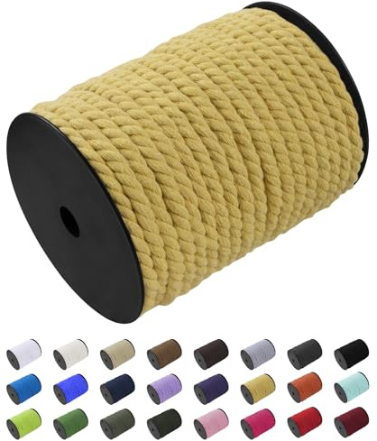 Uiopa Corde Macramé 8mm x 40m, Fil Macramé Coton Corde Coton Naturelle, Ficelle Cordon Macramé Cordelette 8mm pour Tenture Murale, Porte Plante Mural, Rideau, Décoration Bohème (Jaune)