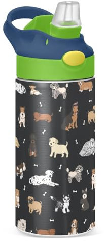 Botella de agua con pajilla aislada de acero inoxidable para niños y niñas, 350 ml, a prueba de fugas, para niños y niñas, a prueba de fugas, termo de agua fría y caliente