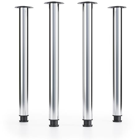 ATM® Lot de 4 pieds de table en métal chromé - Diamètre 60 mm - Hauteur : 710 mm - Pieds de meubles réglables - Pieds de table 74,5 cm de haut - Pieds de bureau