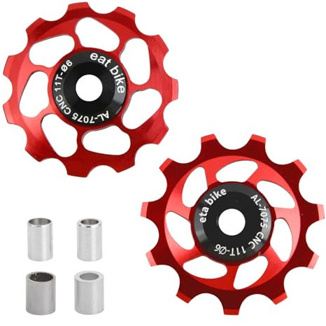 11T Dérailleur Arrière de Vélo 2 Pcs, Alliage d'aluminium Roue Jockey pour Vélo de Route VTT, Poulie de Guide de Roulement de Transmission de Vélo, Poulie de Jockey de Vélo (Rouge)