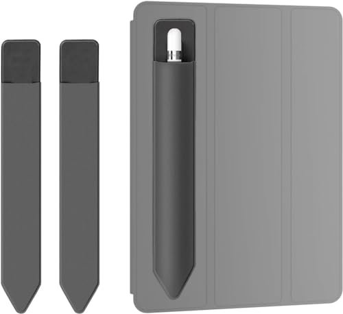 Mizi (2 Pack Pencil Holder Sticker for Apple Pencil 1st and 2nd Gen, Elastic Stylus Pocket Pouch Adhesive Stylus Pen Sleeve Attached to Case for Apple Pencil and Other Stylus Pens - Grey