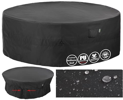 F&J Outdoors Tischabdeckungen wasserdichte Gartenmöbel große Abdeckungen Patio Runde Abdeckung Cinched Taille Winddicht Heavy Duty Tear Resistant Anti Dirty Schutzhülle Schwarz,279x84cm