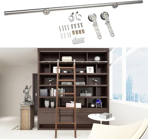 Schiebeleiter-Hardware für Bibliotheken, komplettes Schienenset (ohne Leiter), Robustes Schienensystem aus Edelstahl für Schiebeleitern für Zuhause/Innenbereich/Dachboden/Bibliothe