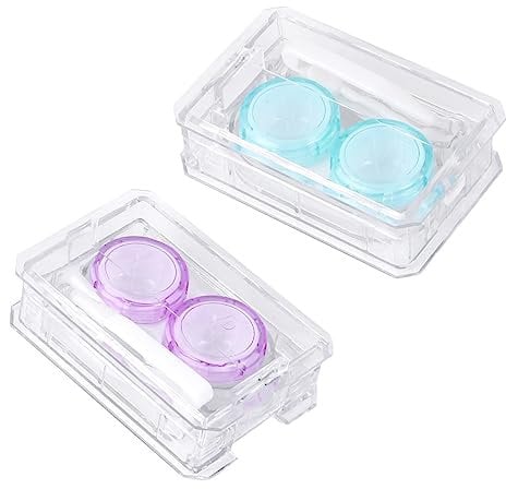 Beavorty 2pcs Cute Lens Case Portable Lens Storage Box with Cleaning Accessories Durable Design Blue Purple for Travel and Daily Use
