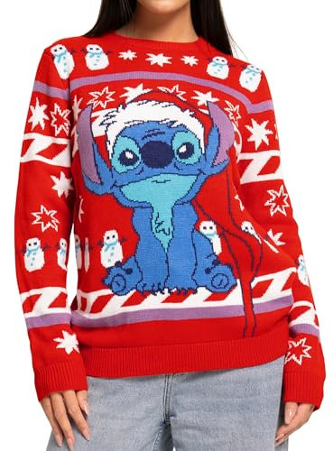 Disney Lilo & Stitch Christmas Jumper | Xmas Jumpers for Women Christmas Jumper | Official Lilo and Stitch Merchandise | Red XL