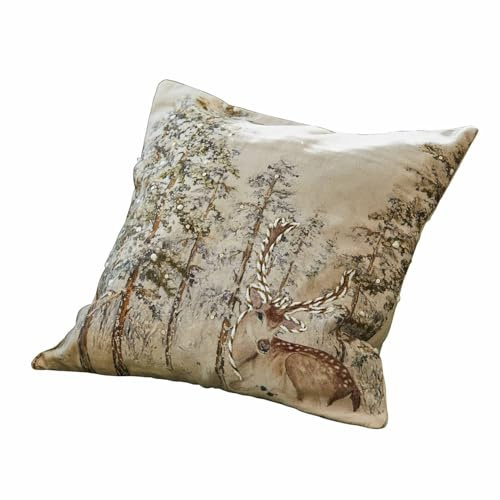 Loberon Kissenhülle Valoisin, Creme/braun | Handbestickte Details, Feines Webmuster, Elegantes Design, Weihnachtliche Textilien, Kissenbezug, Baumwolle