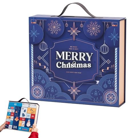 Calendario 'avvento ricaricabile, scatola di calendario 'avvento ricaricabile, scatola di calendario 'avvento con conto alla rovescia di 24 giorni, scatola ricaricabile di Natale