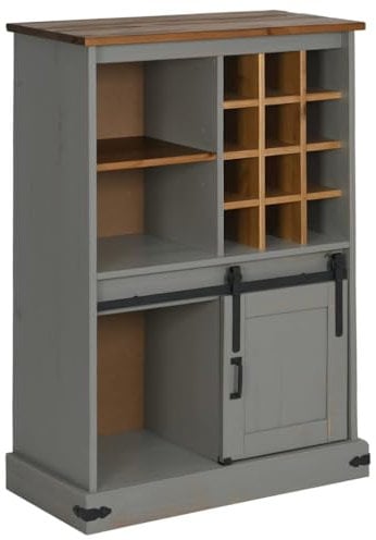 vidaXL Vinoteca Halden con botelleros y Puerta corredera Gris Pino, Armario con botellero, Armario, Vitrina, aparador con botellero