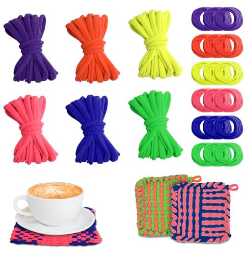 DLUGOPIS 180 Pcs Potholder Loom Loops 10 Inch Pro Size Weaving Loom Refill Loops in 6 Rainbow Colors Makes Extra Large Potholders DIY Arts and Crafts Supplies for Adults Gift (No Weaving Loom Tool)