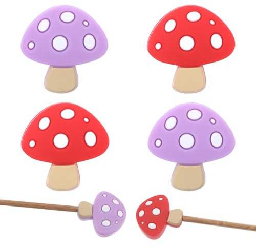 4 Stück Maschenstopper Silikon Pilz-Stricknadelstopper Nadelstopper für Stricknadeln Stricknadel-Schutzkappen Stricknadeln Punktschutz Strickzubehör für Häkeln Häkelschutz zum Stricken Nähen Basteln