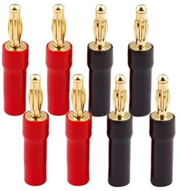 Connecteur de haut-parleur plaqué or, fiches banane de 4mm, adaptateur de fil audio, 1 paire noir et rouge en tube de silicium, 8 pièces