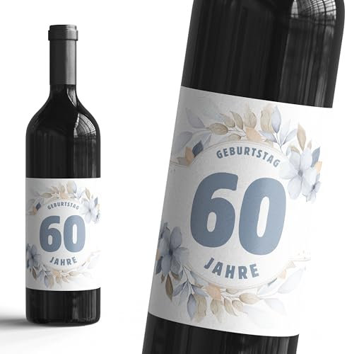 60. Jahre Geburtstagsfeier Flaschenetikett - 6er Set Deko-Etiketten für Wein, Sekt & kleine Geschenkidee - selbstklebende Aufkleber als Geburtstagsdeko für Kinder und Erwachsenen