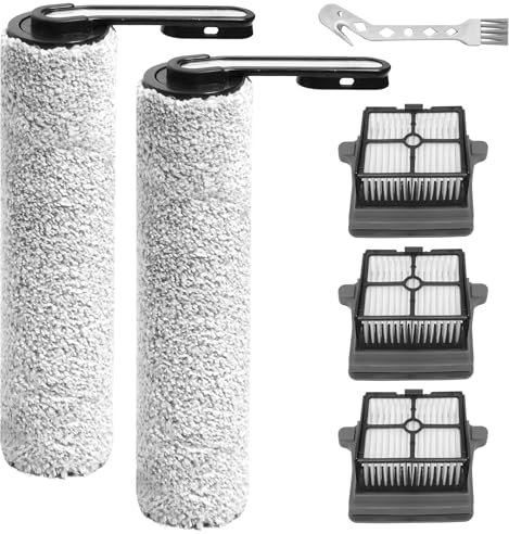 KiimSin Brosse rotative accessoires pour Tineco iFloor 5 Breeze Complete Pièces de rechange pour aspirateur eau et poussière, 2 brosse rotative + 3 filtres Hepa + 1 brosse