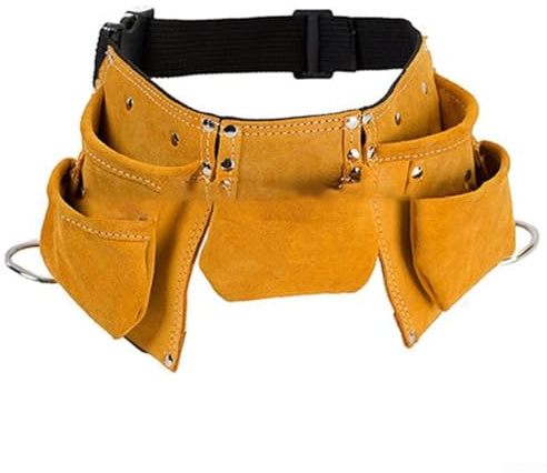 HEBEOT Children's Leather Tool Belt, Role Play Construction Toy Set with Tool Belt Construction Tools Accessories 26.8 X 20.8 X 7 Cm(Light Yellow)