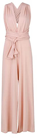 Générique Ensemble Femme Chic Et Elegant Tailleur Mariage Combinaison pour Soirée Été sans Manches Col en V Dos Nu Jumpsuit Jambe Large avec Poches Combinaisons Et Combishorts Rose S