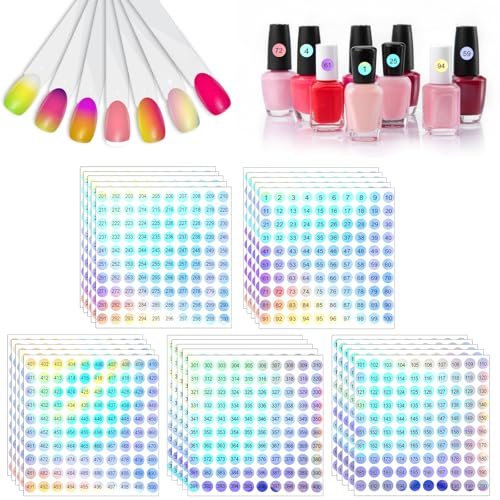 Lot de 4 étiquettes numérotées (1 à 500) autocollantes rondes et imperméables pour organiser des bouteilles de vernis à ongles/des bâtons d'échantillon à ongles/des rouges à lèvres pour la gestion des