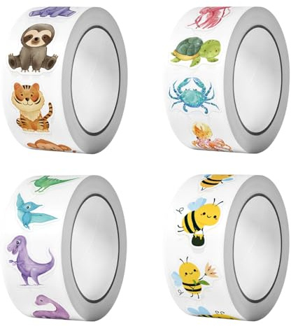 2000 Stück Motivationsaufkleber für Kinder Tier Belohnungsaufkleber Tier Aufkleber 32 Muster Animal Sticker, Selbstklebende Rolle Runde Sticker, Ideal für Schule und Zuhause, 25mm Durchmesser